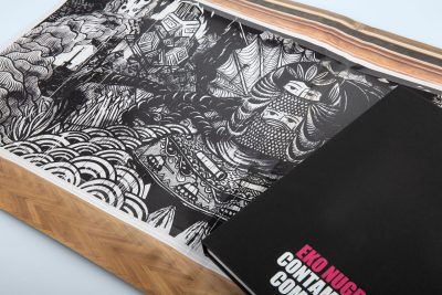 Dust jacket by different folding techniques as poster of Eko Nugroho – Contaminated Complaints | Distanz Verlag